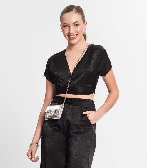 Blusa Cropped Juvenil Em Viscopoly Minty Preto