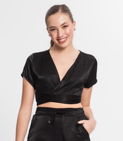 Blusa Cropped Juvenil Em Viscopoly Minty Preto