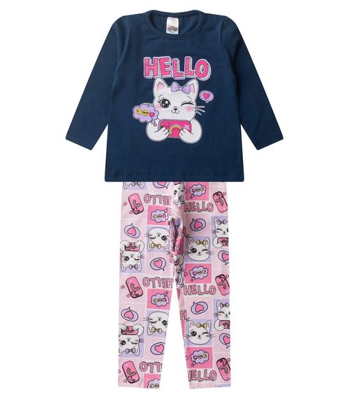 Conjunto Menina Em Cotton Manga Longa Kappes Azul