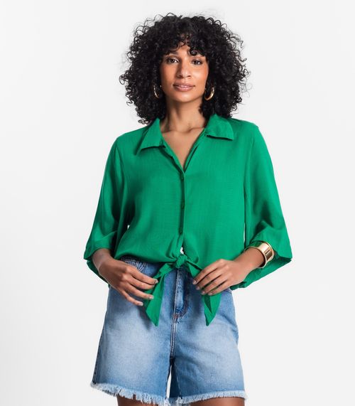 Camisa Feminina Cropped Com Amarração Select Verde