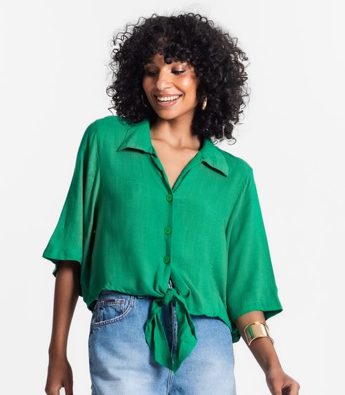 Camisa Feminina Cropped Com Amarração Select Verde