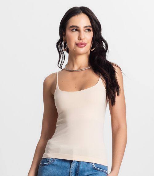 Blusa Feminina De Alça Poliamida Style Box Bege