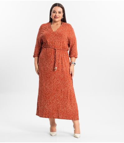 Vestido Midi Plus Manga 7/8 Secret Glam Vermelho