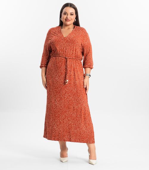 Vestido Midi Plus Manga 7/8 Secret Glam Vermelho