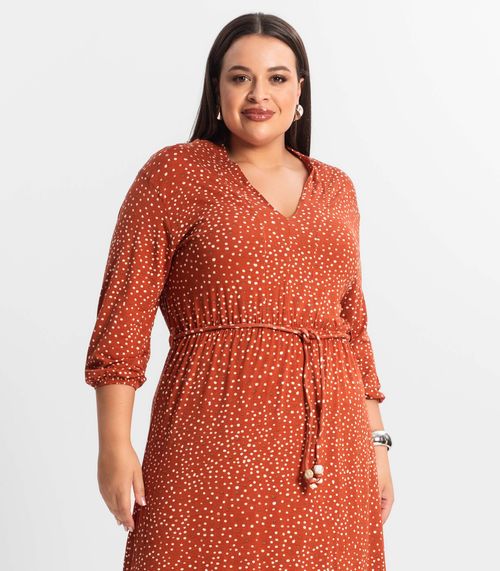 Vestido Midi Plus Manga 7/8 Secret Glam Vermelho