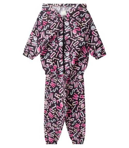 Conjunto Corta Vento Menina com Capuz Kappes Preto