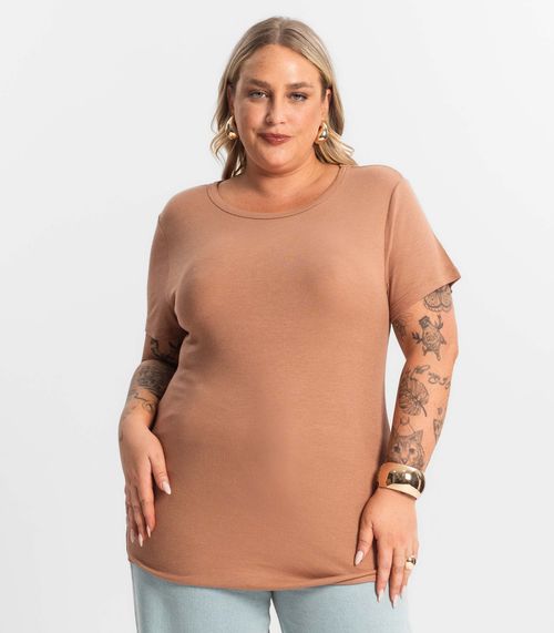 Blusa Feminina Manga Curta Ribana Sublime KO Marrom