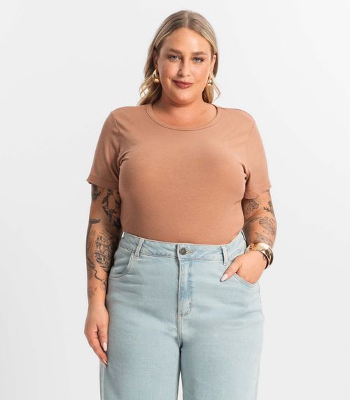 Blusa Feminina Manga Curta Ribana Sublime KO Marrom