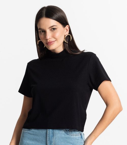 Blusa Feminina Canelada Viscose Manga Curta Select Preto