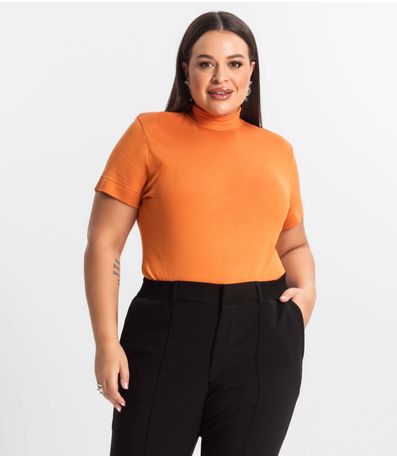 Blusa Gola Alta Feminina Plus Size Secret Glam Laranja