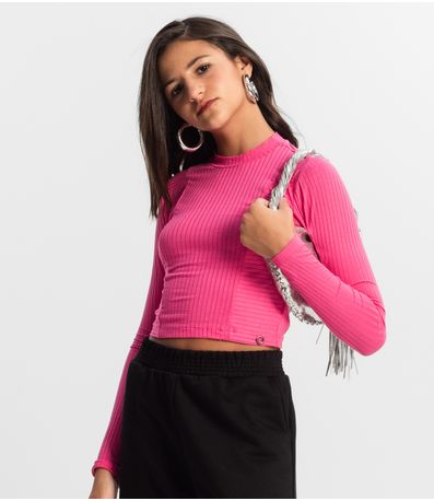 Blusa Cropped Juvenil Feminina Gola Alta Minty Rosa