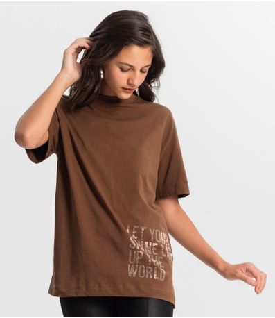 T- shirts Oversized Juvenil Feminina Minty Marrom