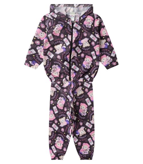 Conjunto Corta Vento Infantil Com Capuz Kappes Preto