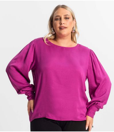 Blusa Plus Size Feminina Manga Longa Secret Glam Roxo