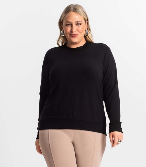 Blusão Feminino Plus Size Manga Longa Secret Glam Preto