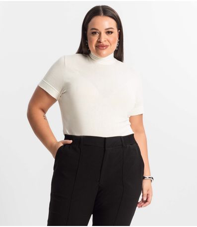 Blusa Gola Alta Feminina Plus Size Secret Glam Bege