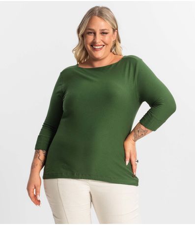 Blusa Plus Size Manga 3/4 Secret Glam Verde