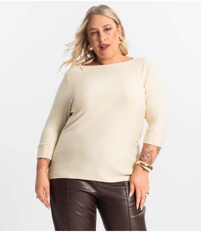 Blusa Plus Size Manga 3/4 Secret Glam Bege