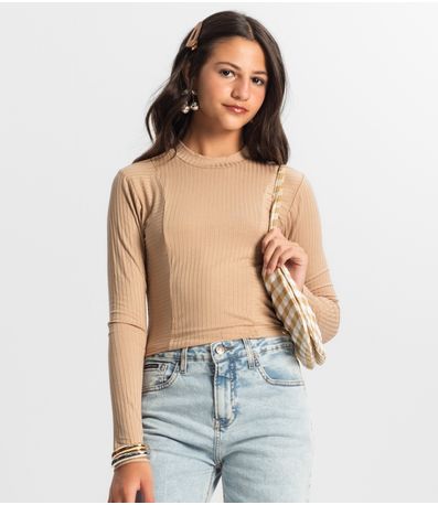 Blusa Cropped Juvenil Feminina Gola Alta Minty Marrom