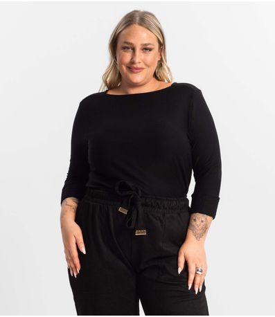 Blusa Plus Size Manga 3/4 Secret Glam Preto