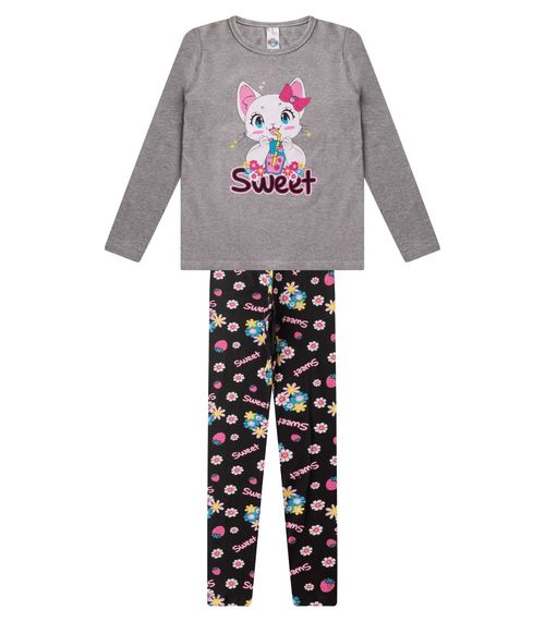 Conjunto Menina Em Cotton Manga Longa Kappes Cinza