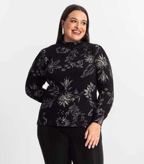 Blusa Manga Longa Feminina Plus Size Secret Glam Preto