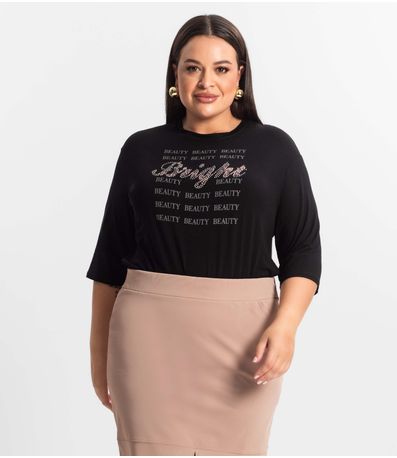 Blusa Feminina Plus Size Manga 3/4 Secret Glam Preto
