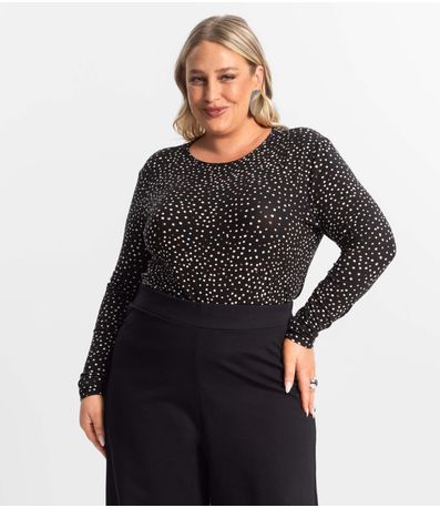Blusa Feminina Manga Longa Plus Size Secret Glam Preto