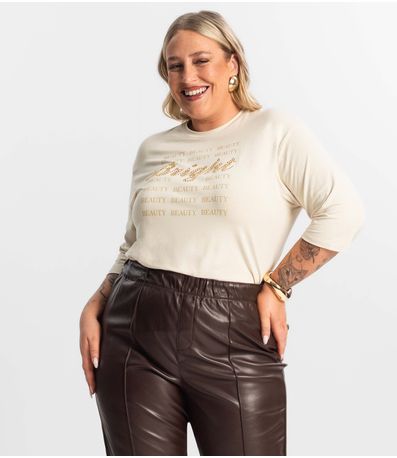 Blusa Feminina Plus Size Manga 3/4 Secret Glam Bege