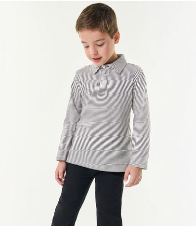 Camisa Listrada Infantil Manga Longa Trick Nick Bege