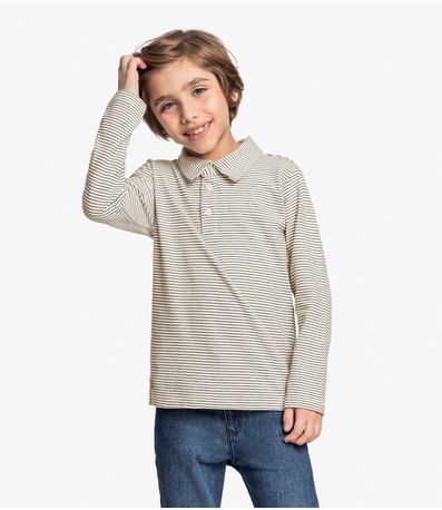Camisa Listrada Infantil Manga Longa Trick Nick Bege