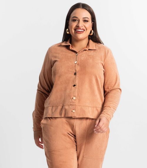 Casaco Plus Size Feminino Em Suede Secret Glam Marrom