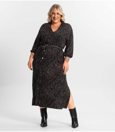 Vestido Midi Plus Manga 7/8 Secret Glam Preto