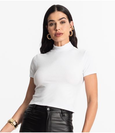 Blusa Feminina Canelada Viscose Manga Curta Select Branco