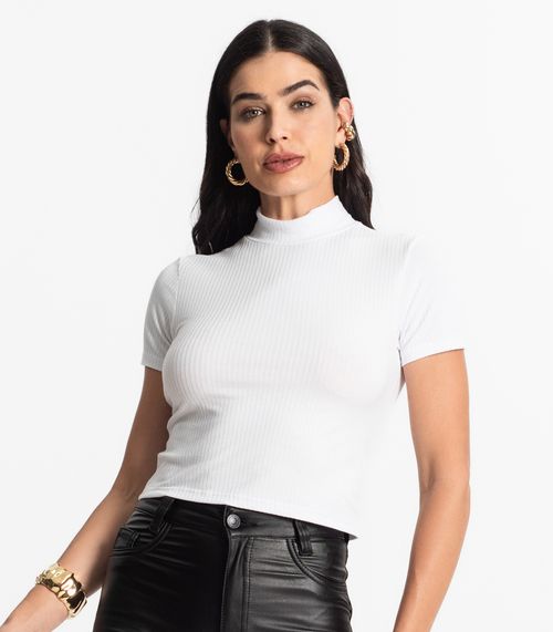 Blusa Feminina Canelada Viscose Manga Curta Select Branco