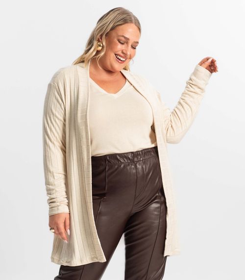 Cardigan Plus Size Feminino Secret Glam Bege