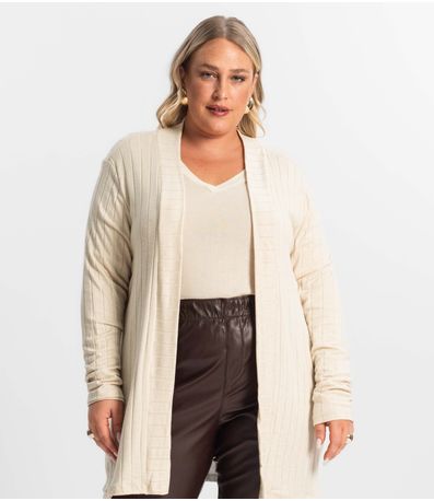 Cardigan Plus Size Feminino Secret Glam Bege
