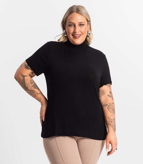 Blusa Gola Alta Feminina Plus Size Secret Glam Preto