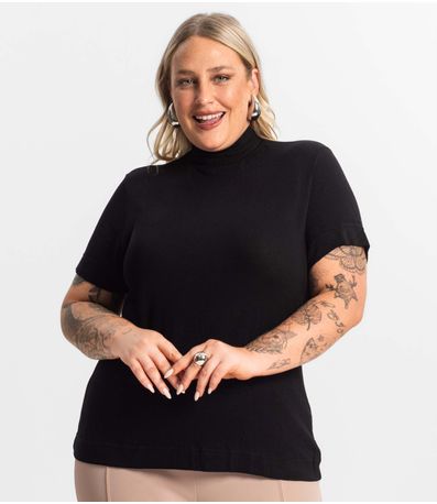 Blusa Gola Alta Feminina Plus Size Secret Glam Preto