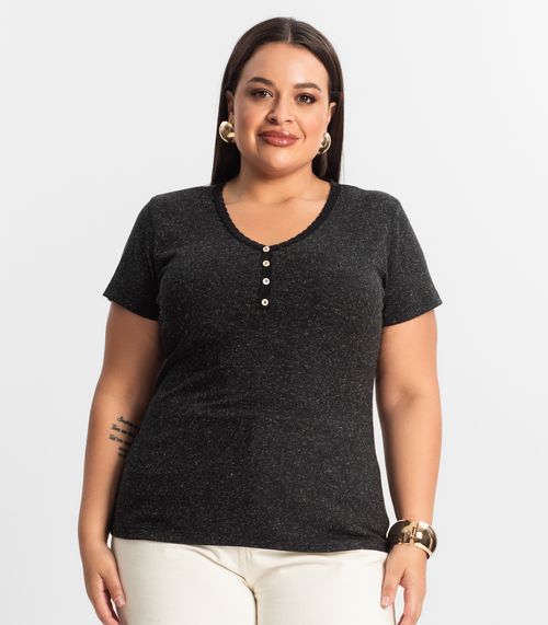 Blusa Feminina Manga Curta Ribana De Linho KO Preto