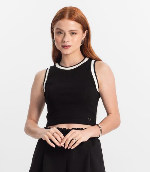 Regata Cropped Feminina Em Ribana Minty Preto