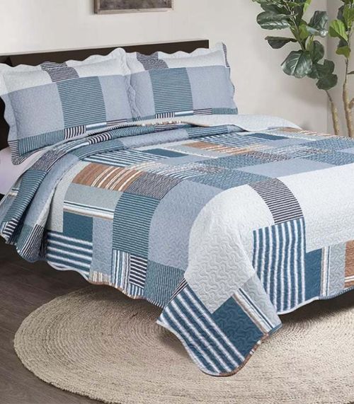 Jogo De Colcha Evolution Patchwork Queen Camesa Azul
