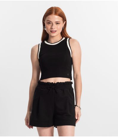 Regata Cropped Feminina Em Ribana Minty Preto