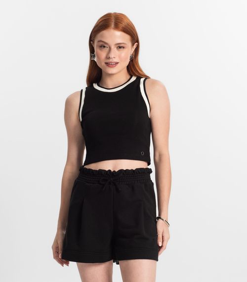 Regata Cropped Feminina Em Ribana Minty Preto