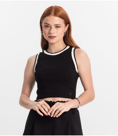 Regata Cropped Feminina Em Ribana Minty Preto