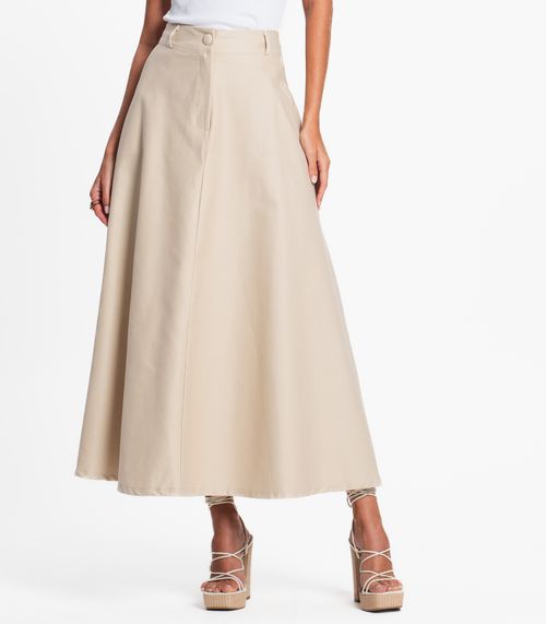 Saia Feminina Midi Godê Sarja Com Bolso Select Bege