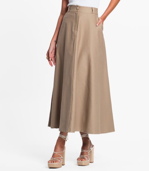 Saia Feminina Midi Godê Sarja Com Bolso Select Bege