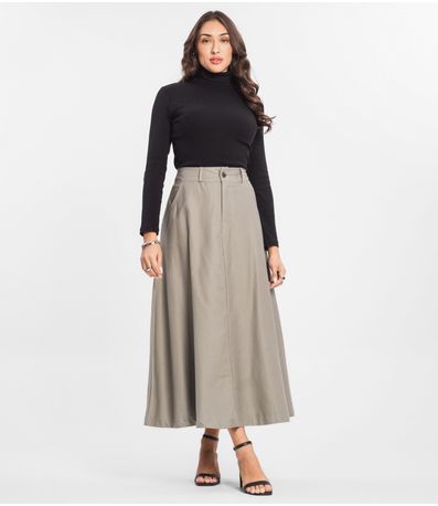 Saia Feminina Midi Godê Sarja Com Bolso Select Cinza