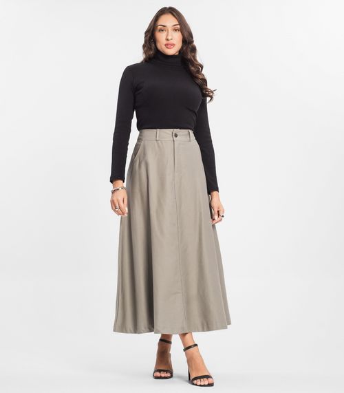 Saia Feminina Midi Godê Sarja Com Bolso Select Cinza