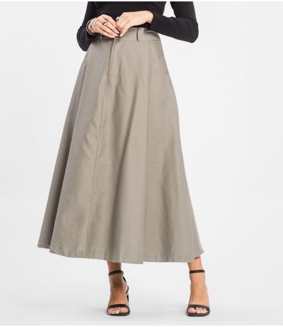 Saia Feminina Midi Godê Sarja Com Bolso Select Cinza